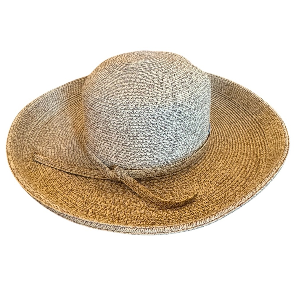 Cream and Tan Wide-Brimmed Sun Hat